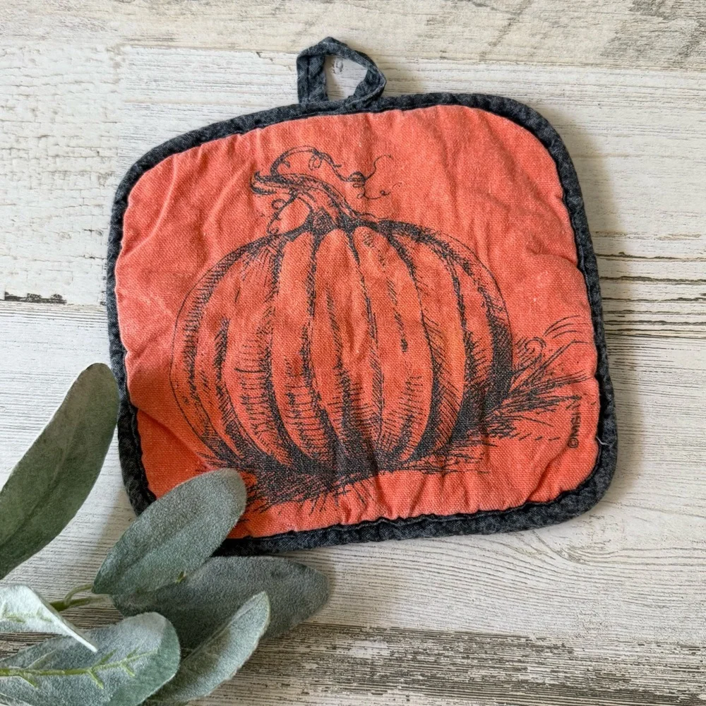 Vintage Fall Pumpkin Pot Holder Hot Pad Muted Orange & Charcoal